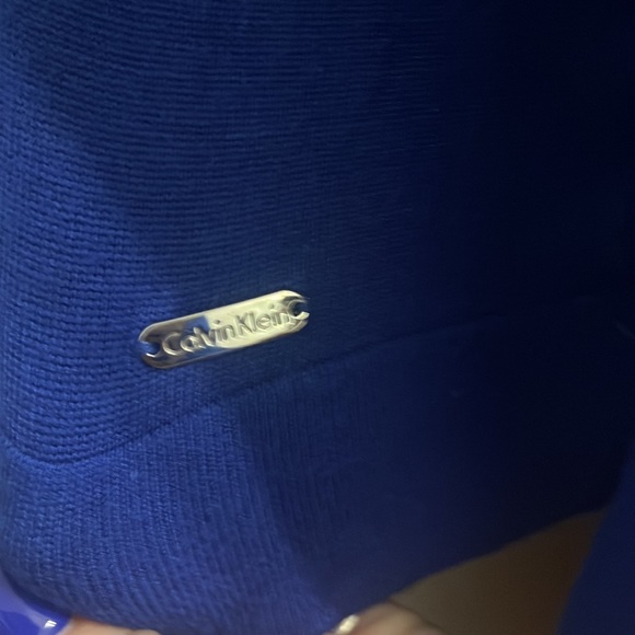 Women’s CALVIN KLEIN Soft Knit Tan Cardigan Sweater Blue Toggle Closure Lg - Picture 6 of 10